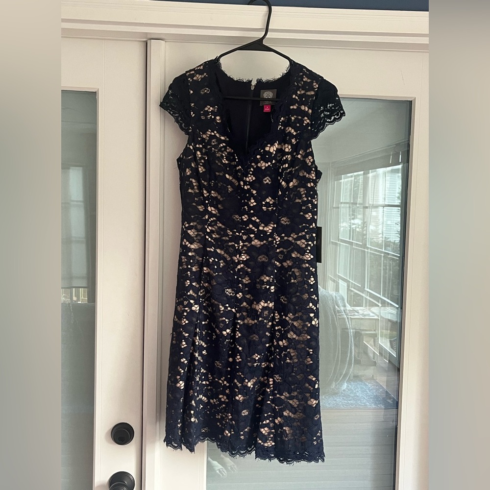 Vince Camuto Elegant Navy Lace Dress